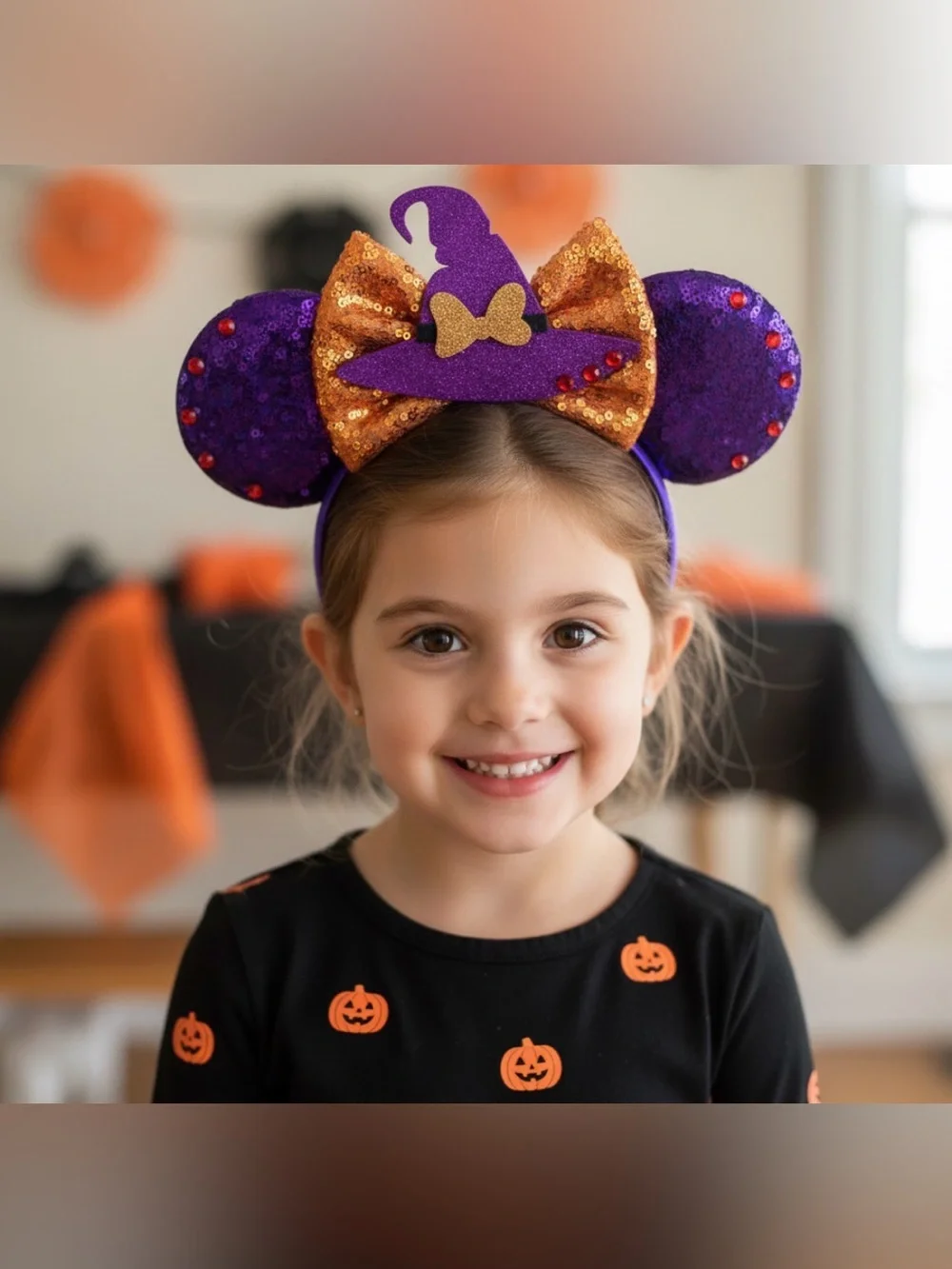 Purple & Gold Sequin Witch Ear Headband for Kids